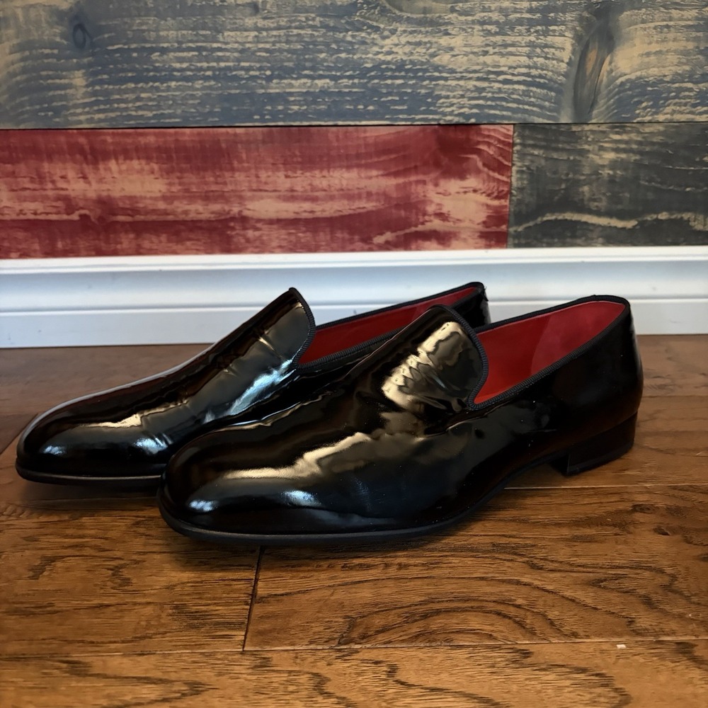 NOS vintage ermenegildo zegna Patent Leather Loafers Formal Tuxedo Shoes 13 Blk
